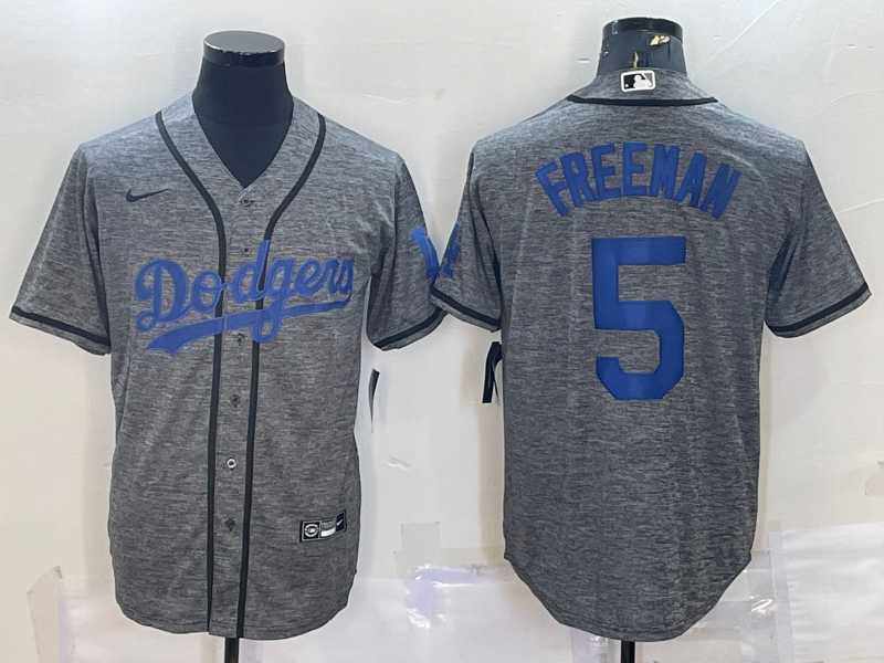 Men's Los Angeles Dodgers #5 Freddie Freeman Grey Gridiron Cool Base Stitched Baseball Jersey